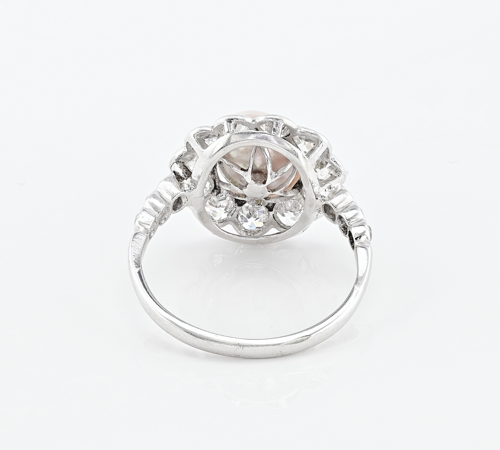 Edwardian Certified 8.5 mm. Natural Pearl 1.35 Ct Diamond Ring