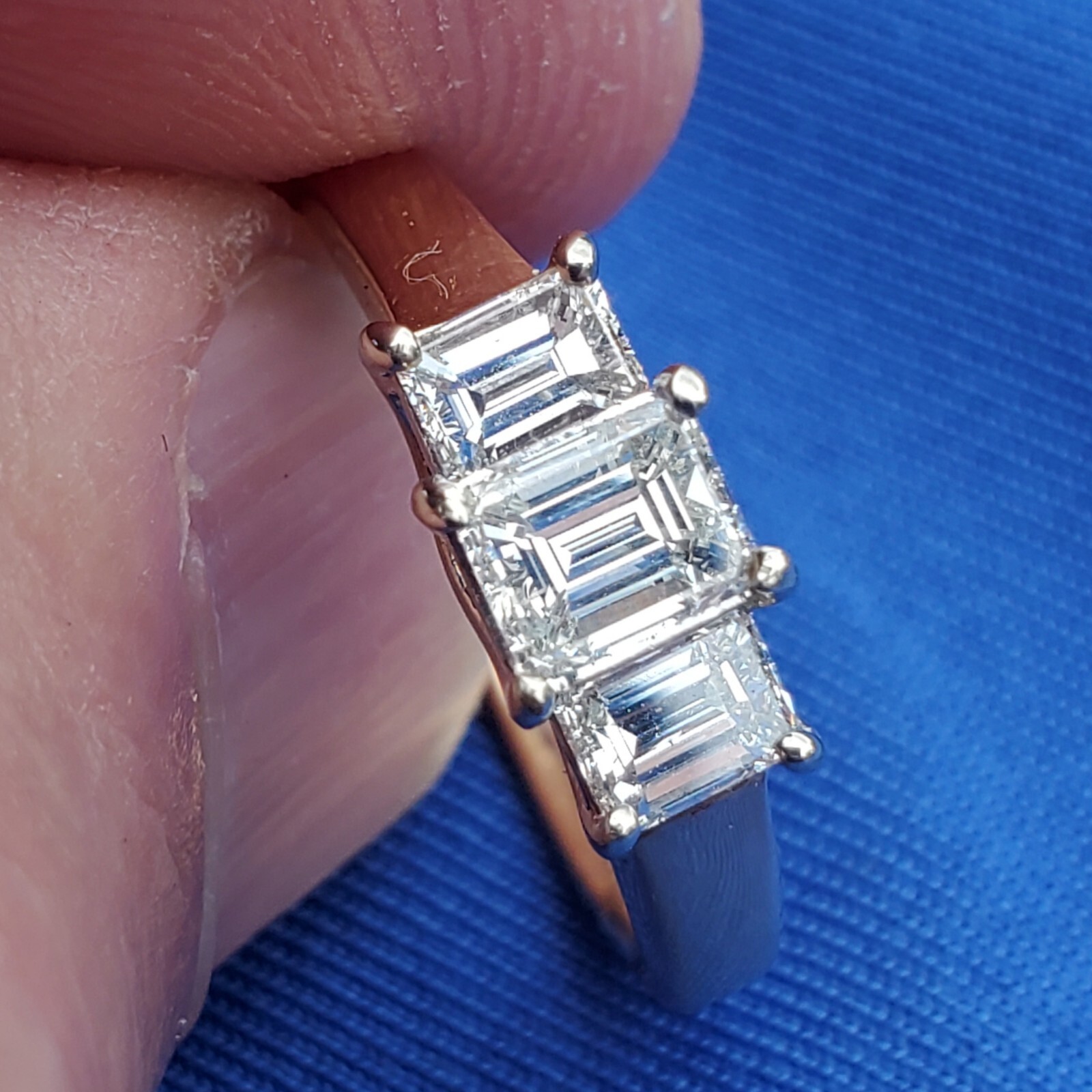 Original EARTH MINED DIAMOND Emerald cut Deco Engagement Ring Vintage 3 stone 7