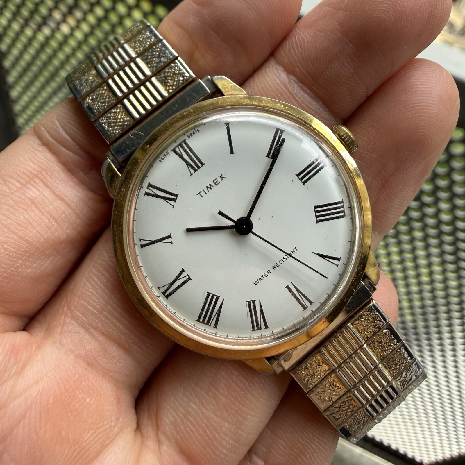 Vintage 70’s Timex Marlin Windup Wrist Watch Gold Tone Roman Numerals with Box