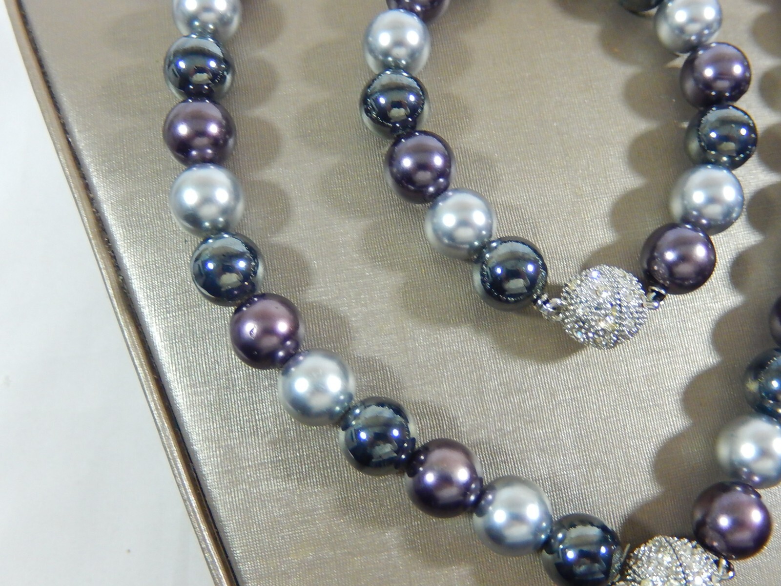 VTG CHUNKY 12mm MULTI COLOR GLASS PEARL CRYSTAL CLASP NECKLACE & BRACELET SET
