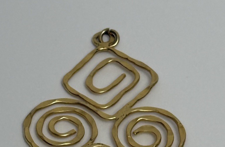 Vintage Boho Gold Tone Spiral Wire Dangle/Drop Hook Pendant , Metal, 6 in