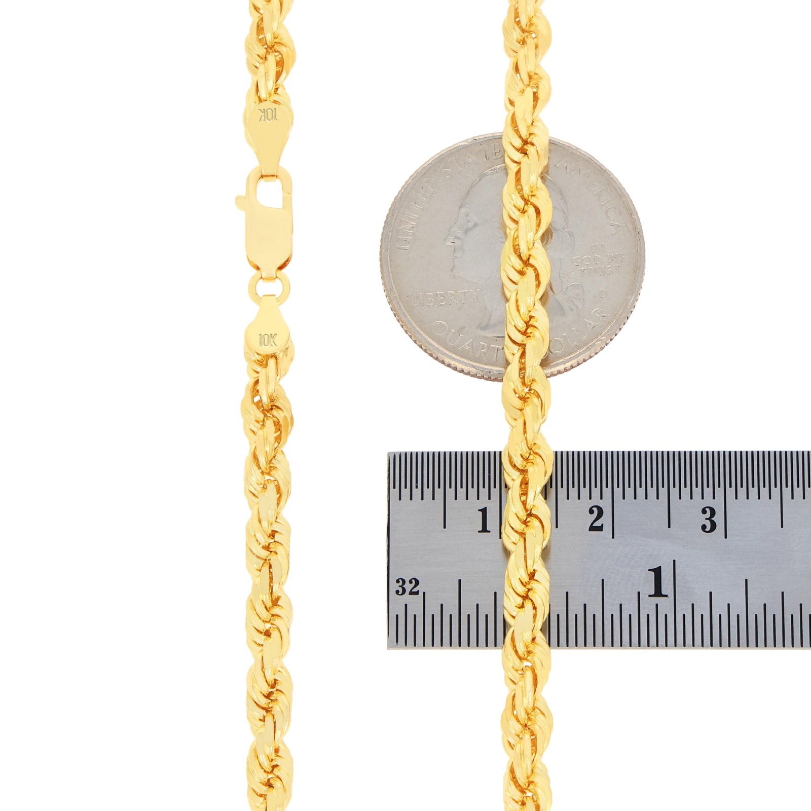 10K Yellow Gold 5mm Diamond Cut Rope Chain Pendant Necklace Mens Womens 16″- 30″