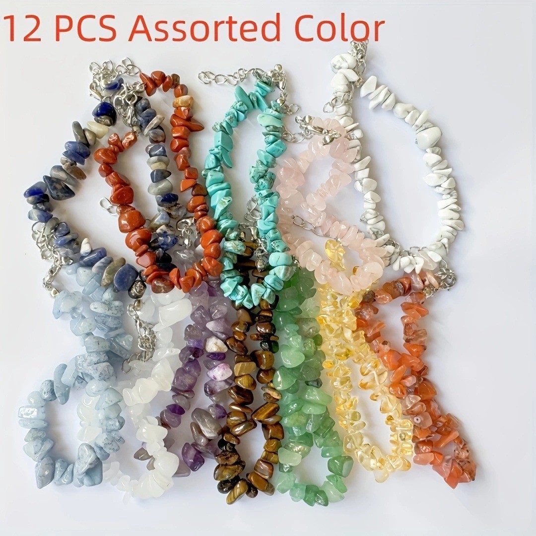 36pcs/set Natural Stone Jewelry Boho Crystal Bracelet Earrings Bead Chakra Reiki