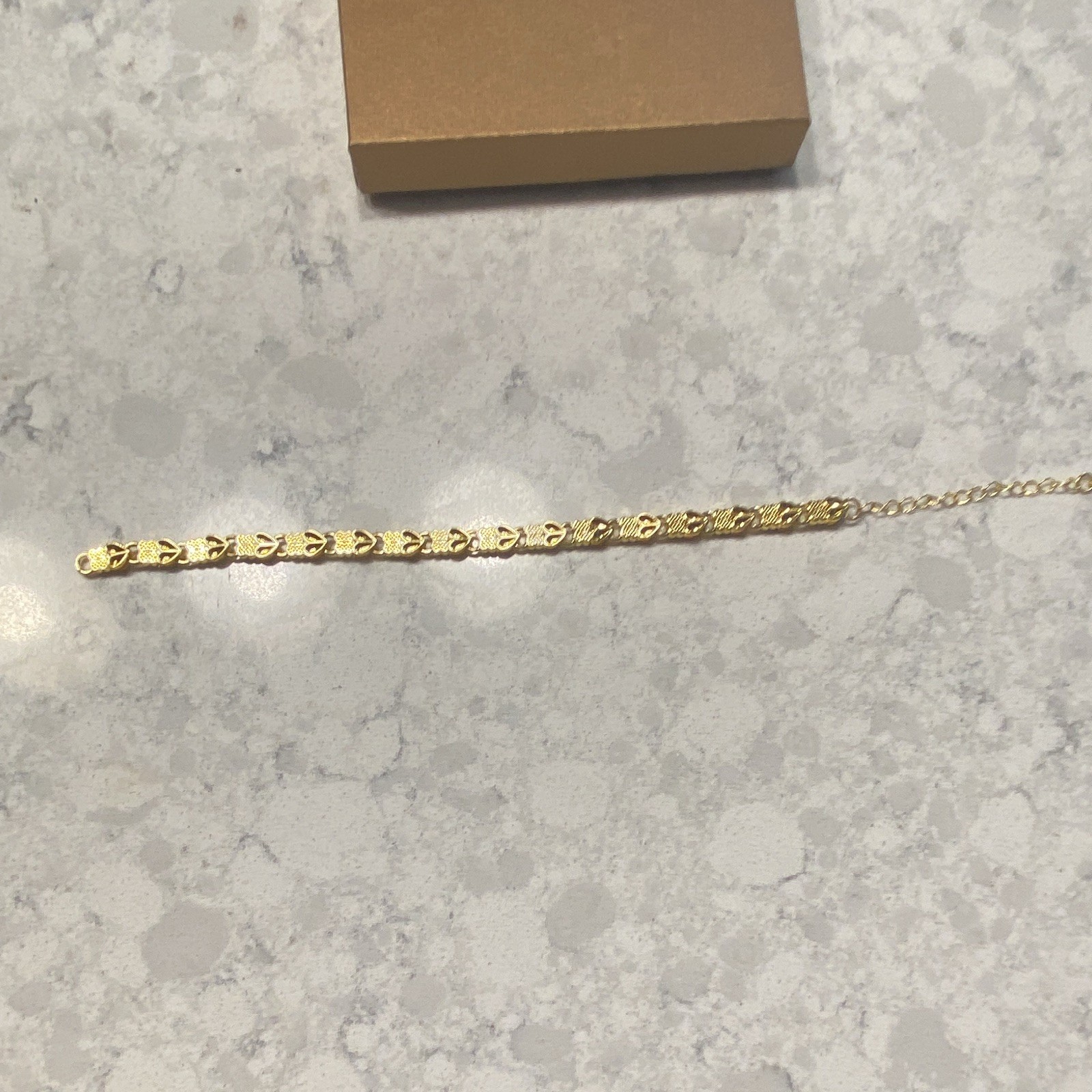 Gold Tone Heart Link Chain Bracelet Adjustable Extender Lobster Clasp