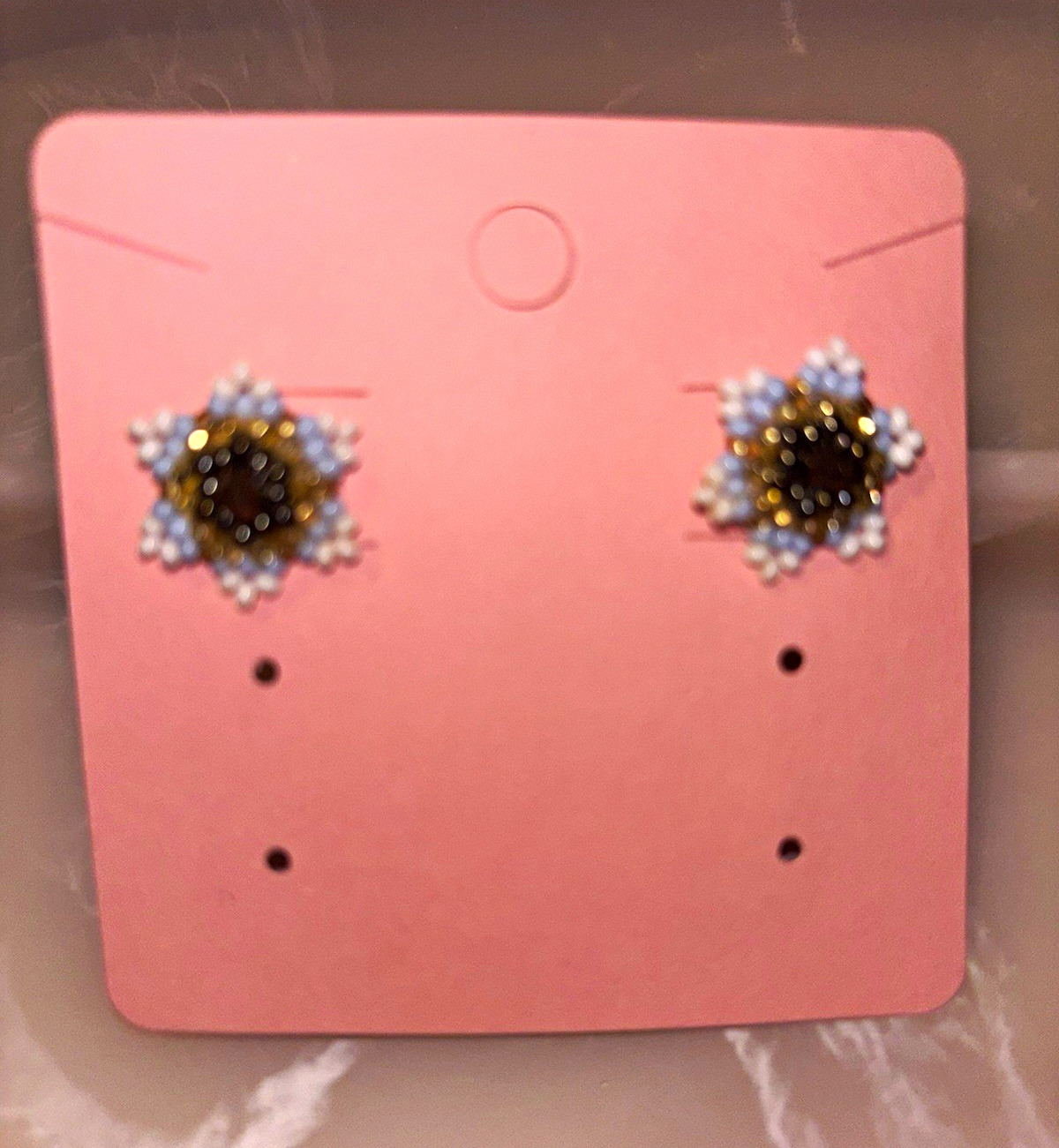 Gold Tone White Rhinestone Flower Cluster Stud Earrings Butterfly Back