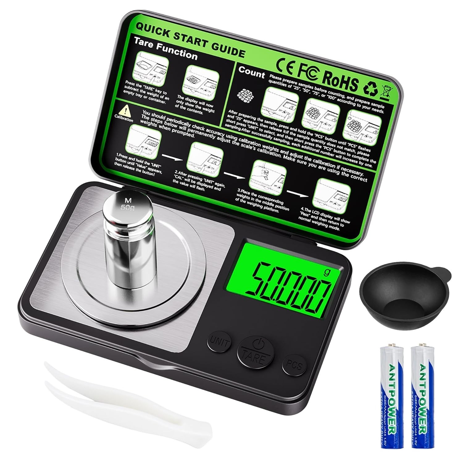 Digital Milligram Scale 50G X 0.001G, Mini Precision Scale with Tare Weight Func