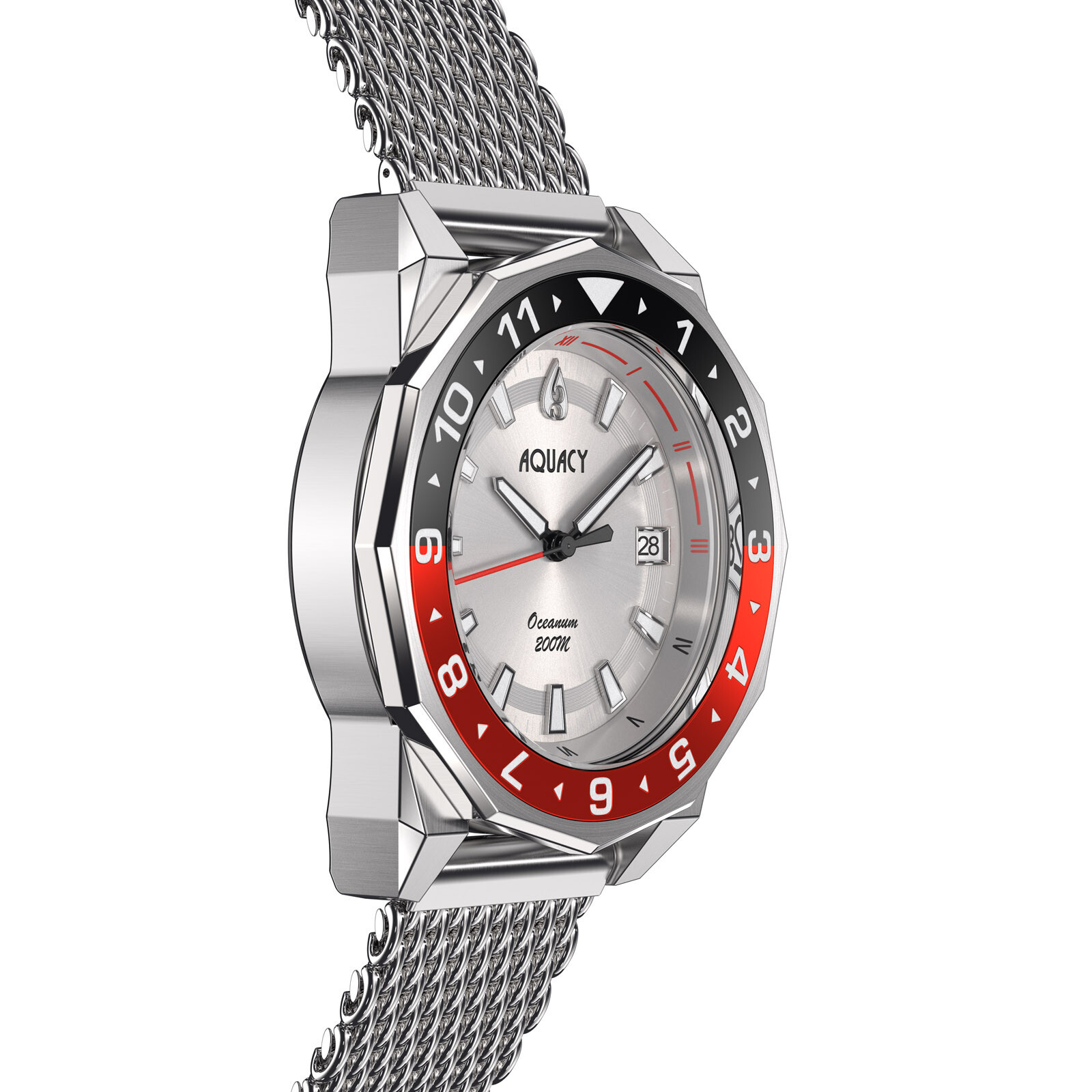 Aquacy Hei Matau Oceanum Men’s Automatic 200M Silver Dial Dive Watch ON.SL.BK.RD