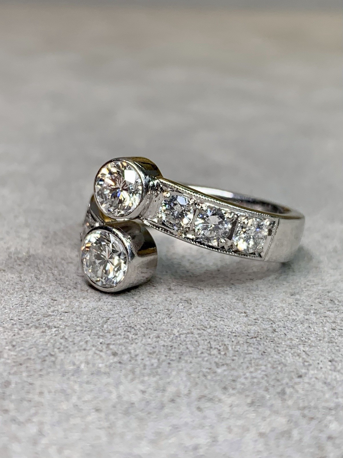 Estate Heavy Platinum Bezel Set Diamond Bypass Cocktail Ring G Vs