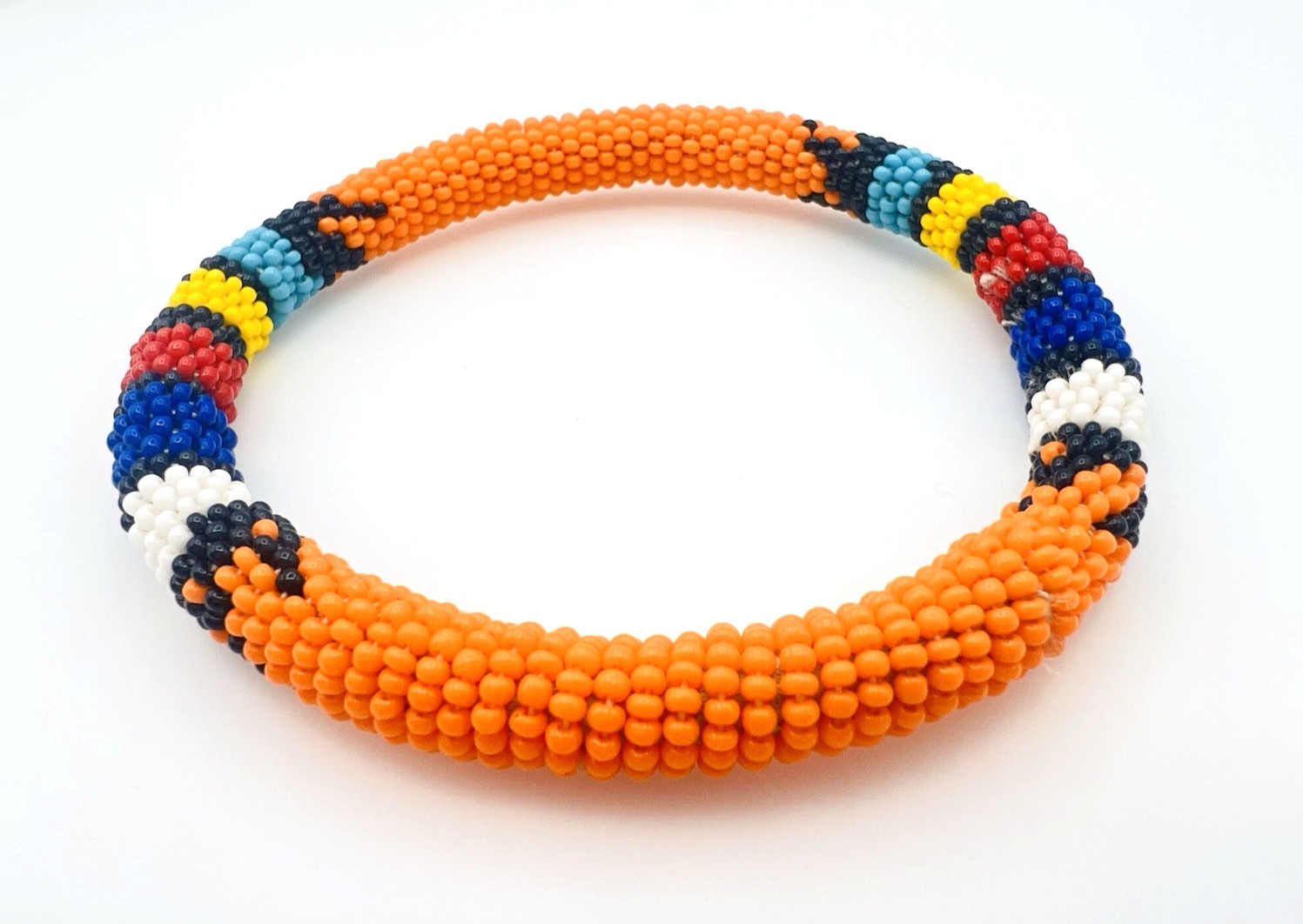 Two Unisex Handcrafted African Seed Bead Bangle Bracelets 2.8 in