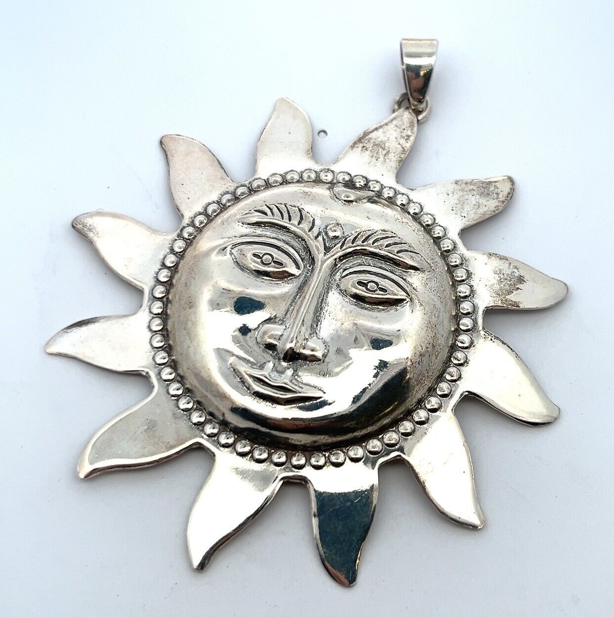 Vintage Mexico 925 Sterling Silver Large Sun God Pendant 15.7g