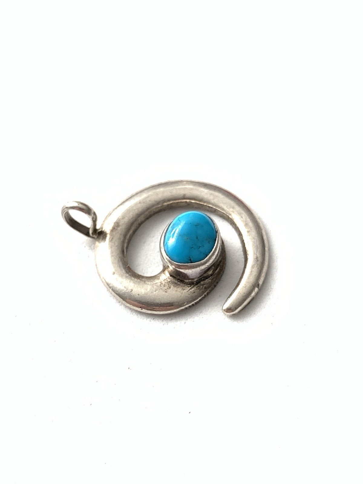 Lowell Draper Navajo Turquoise Sandcast Sterling Silver Spiral Swirl Pendant