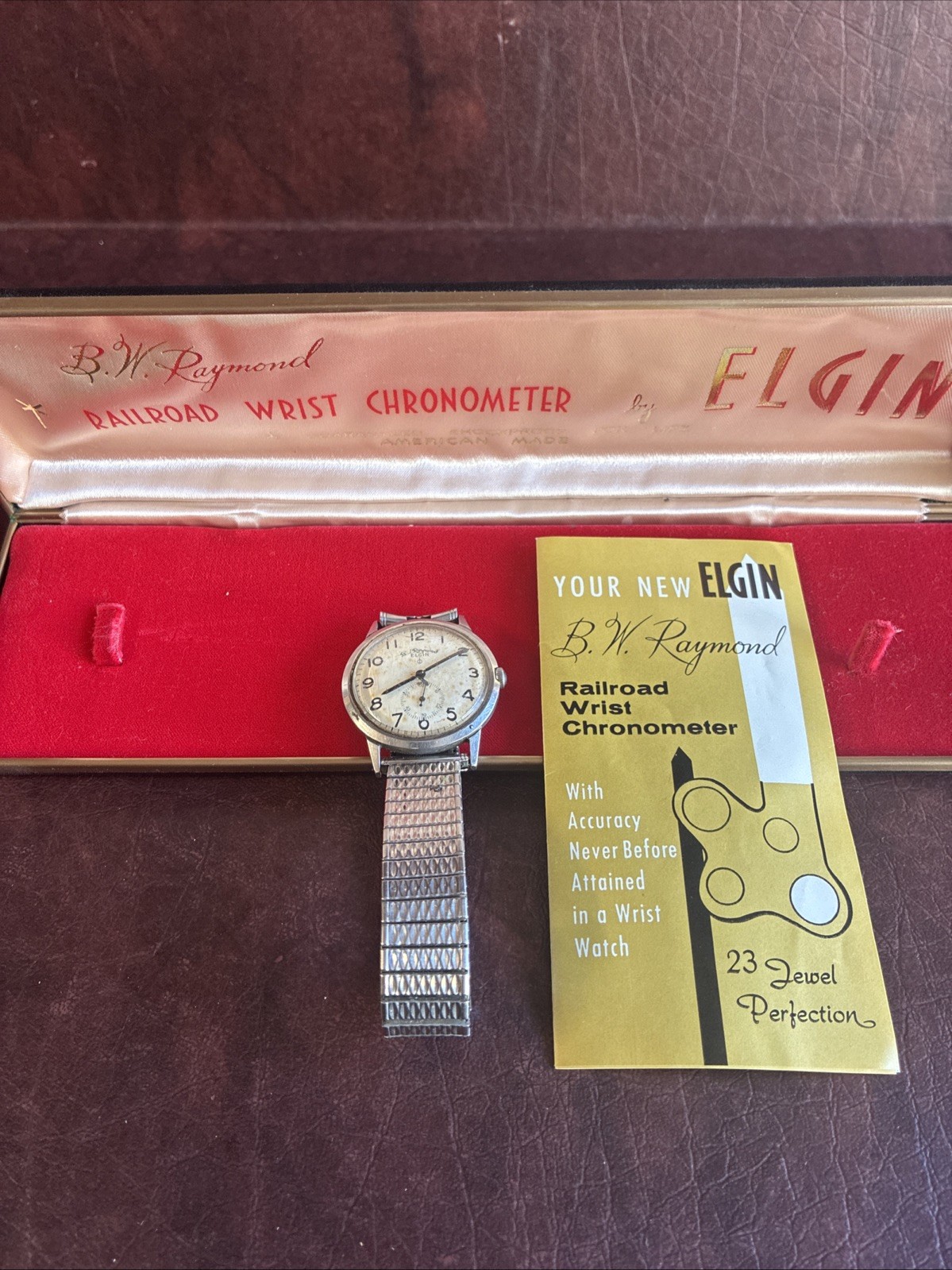 Vintage Elgin B.W. Raymond Railroad 23 Jewel Wrist Watch In Original Case