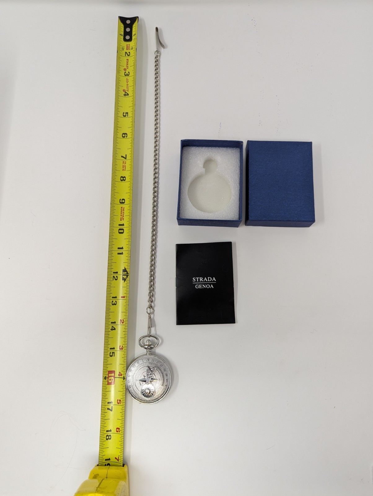 Strada Genoa Pocket Watch Compass Dial Roman Numerals w/ Chain New In Box Quartz