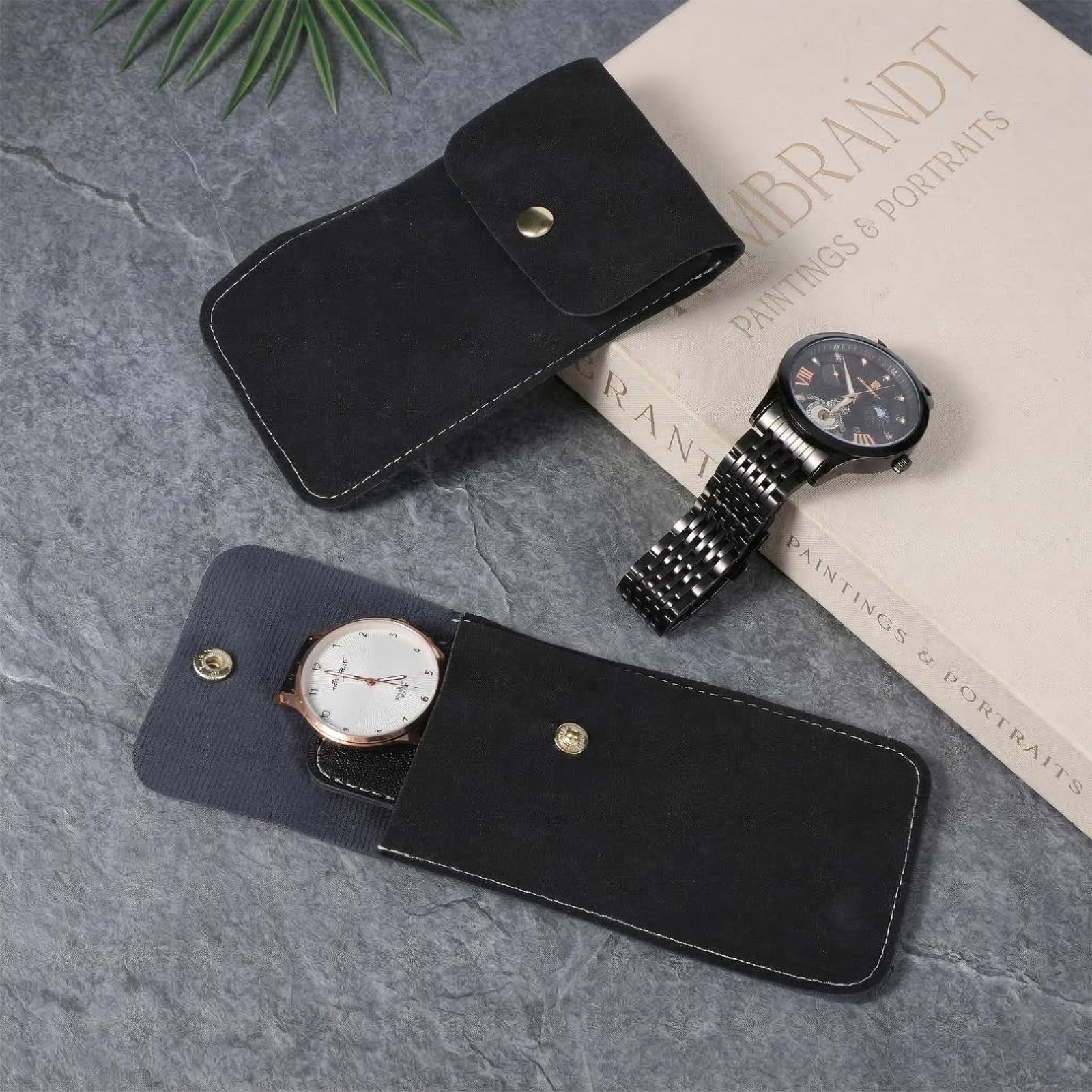 2 Pcs Travel Watch Pouch, PU Leather Watch Pouches, Portable Single Watches