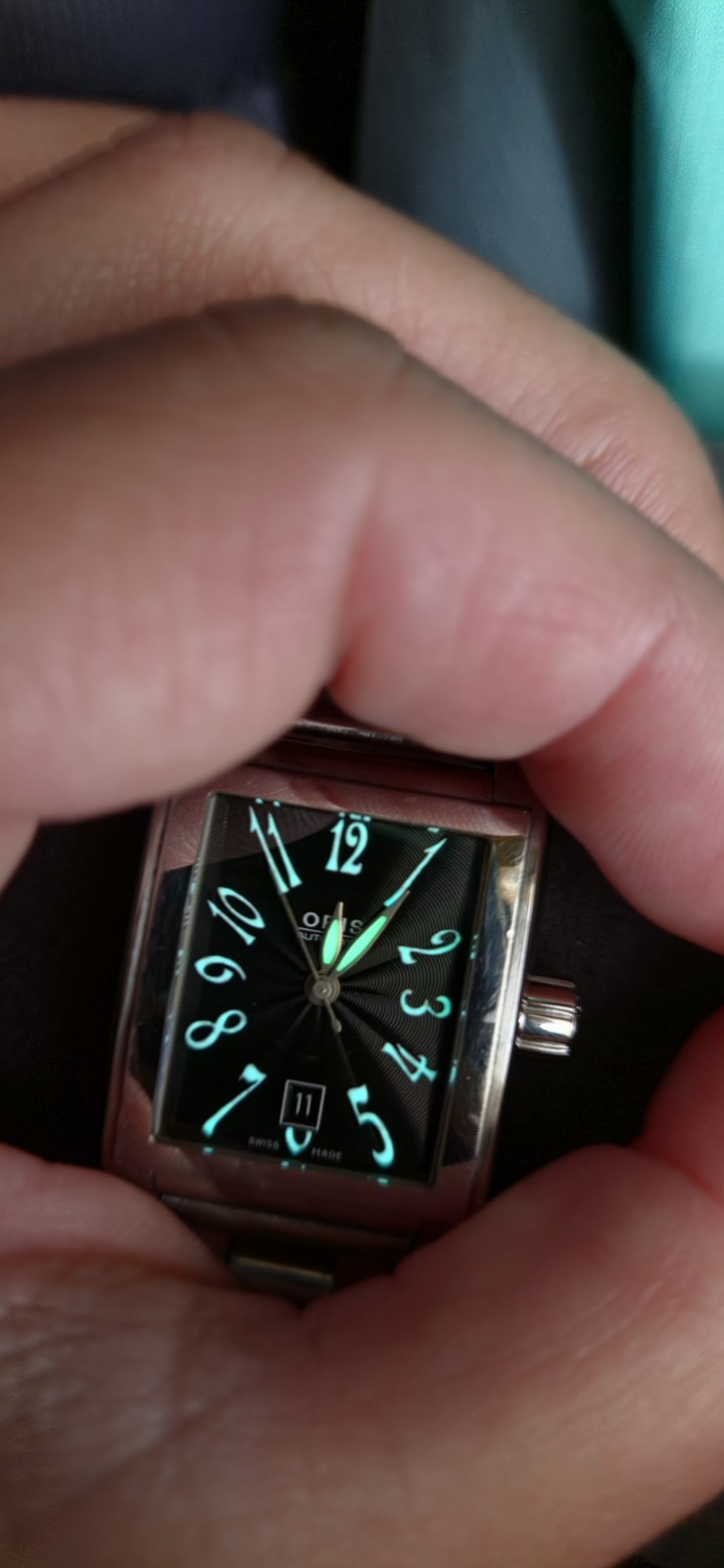 Oris Rectangular Automatic Black Dial Arabic Numerals Date Swiss Steel Watch