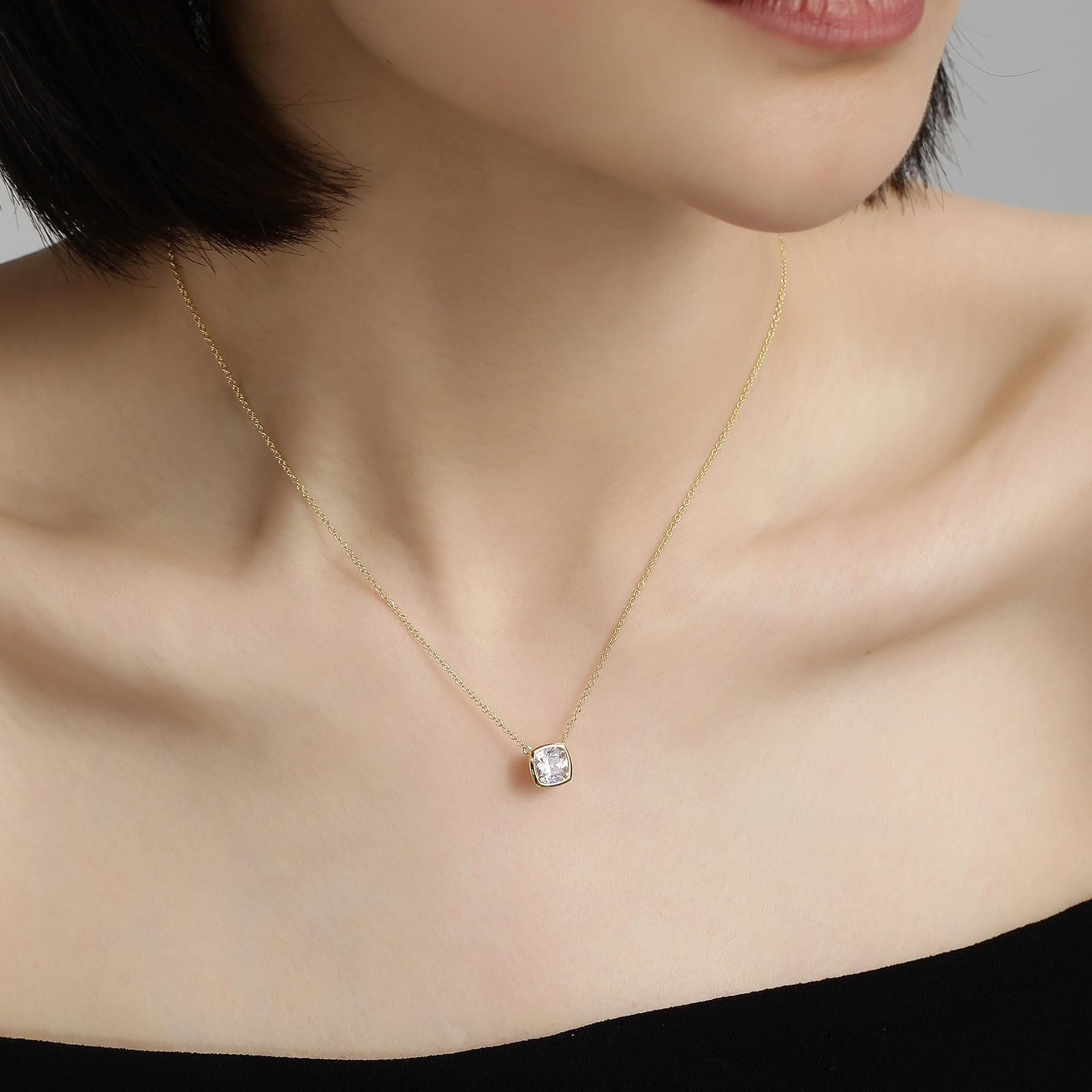 Solitaire Cubic Zirconia Necklace for Women, 1-3 CT Round/Heart/Princess Cut, 92