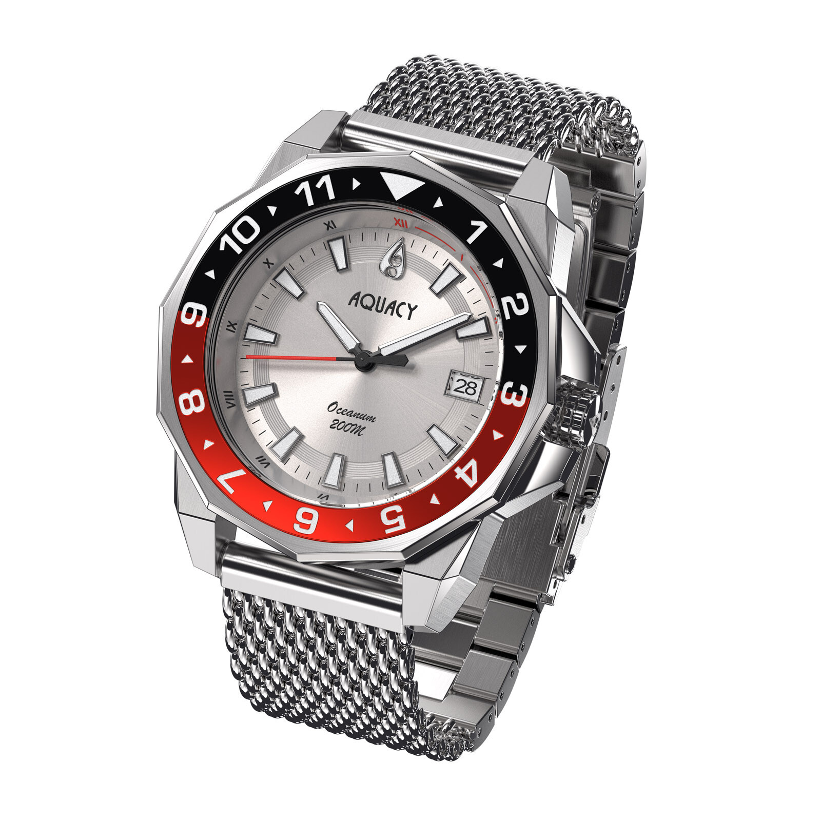 Aquacy Hei Matau Oceanum Men’s Automatic 200M Silver Dial Dive Watch ON.SL.BK.RD