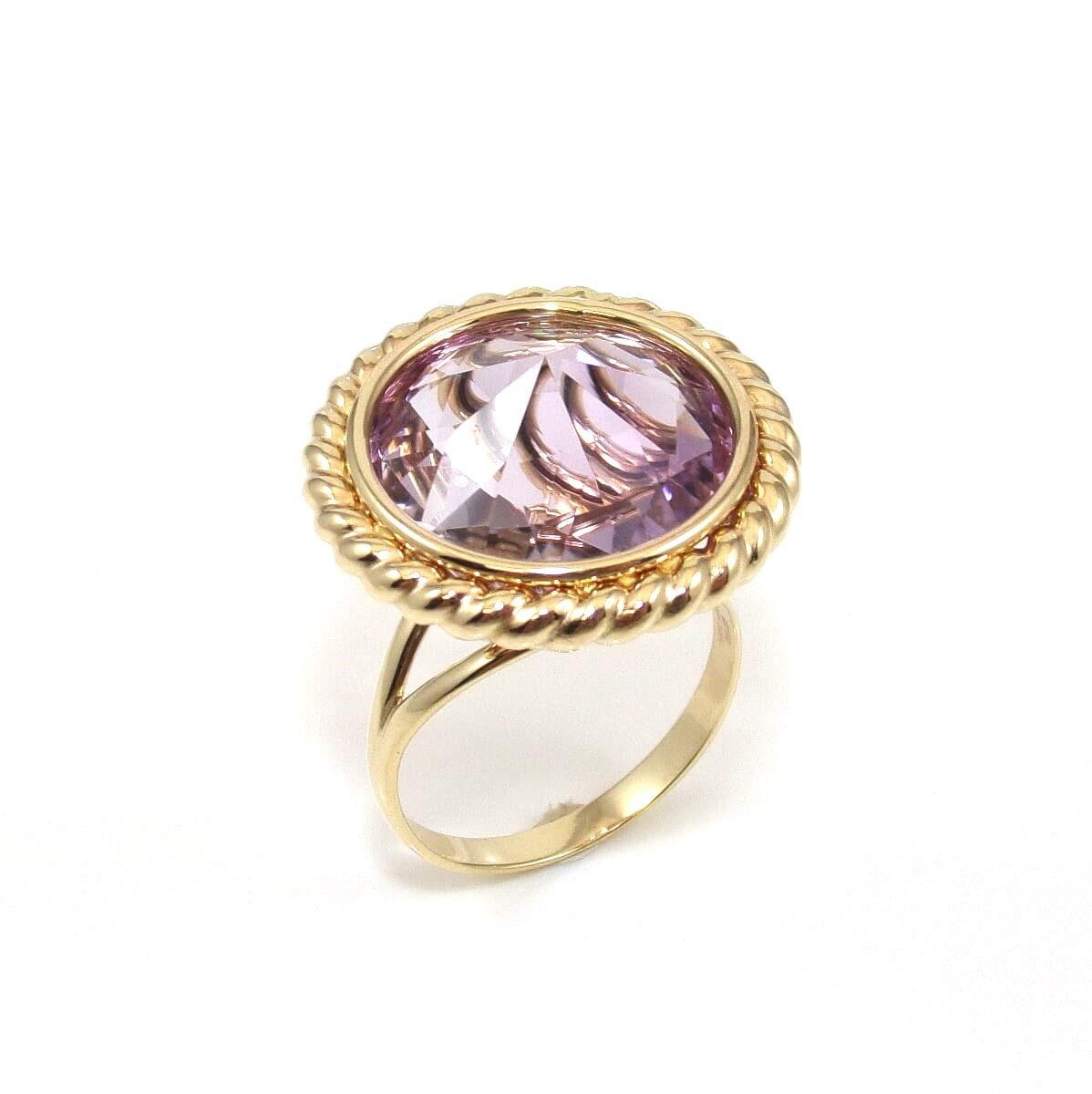 Milor Italy 14K Yellow Gold Purple Amethyst Dome Cocktail Ring Size 7.5