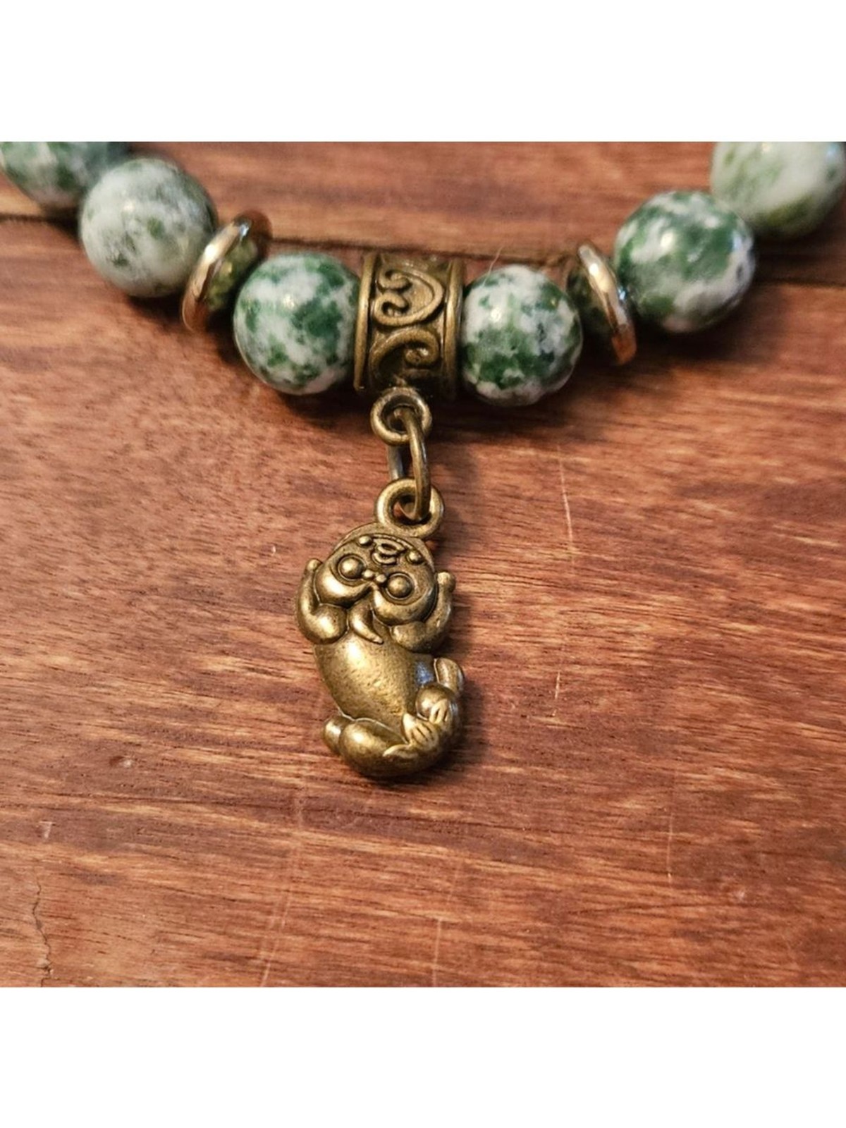 Green Tree Agate With Antique Brass Tone Accent