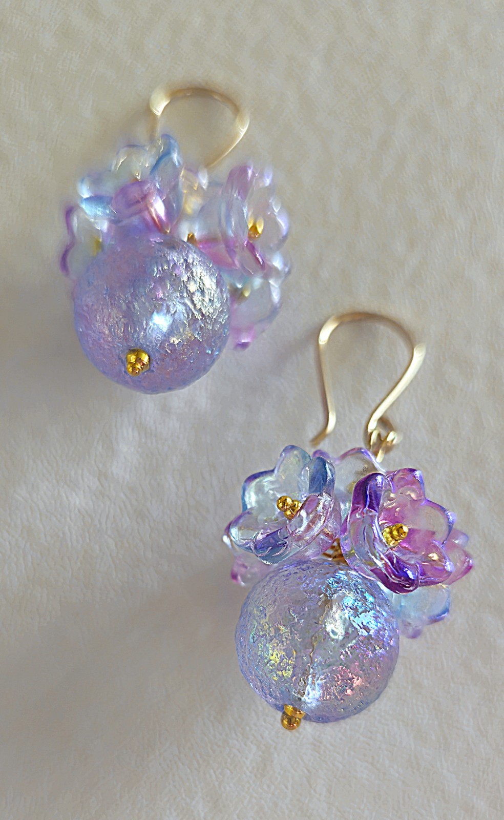 Purple & Blue Iridescent Floral Earrings | 14K | Botanical | Handmade | Spring