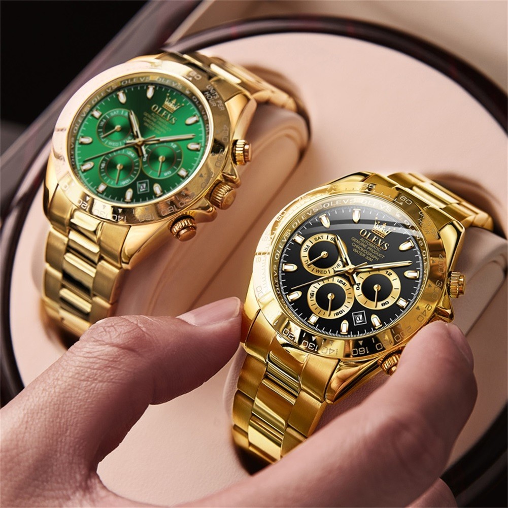 OLEVS 6638 Luxury Simple Business Water Resistant Golden Men Chronograph Watch