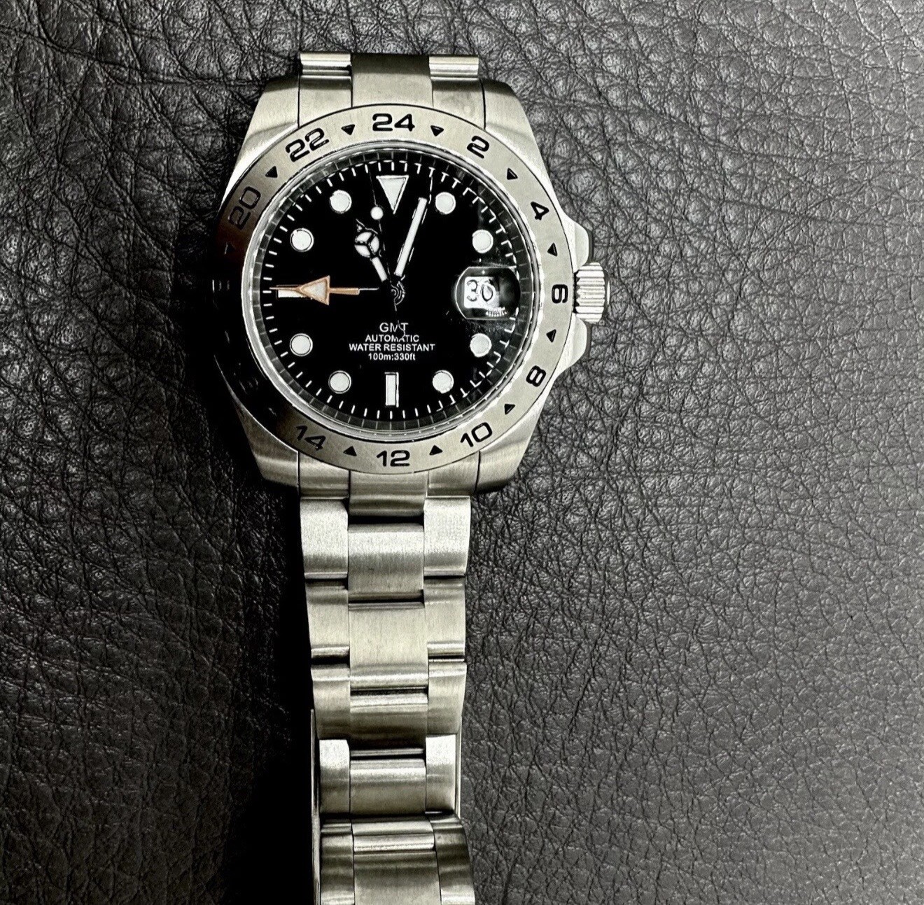 Custom 40mm EX2 GMT Black Dial Mod Watch w/ NH34 Automatic Movement