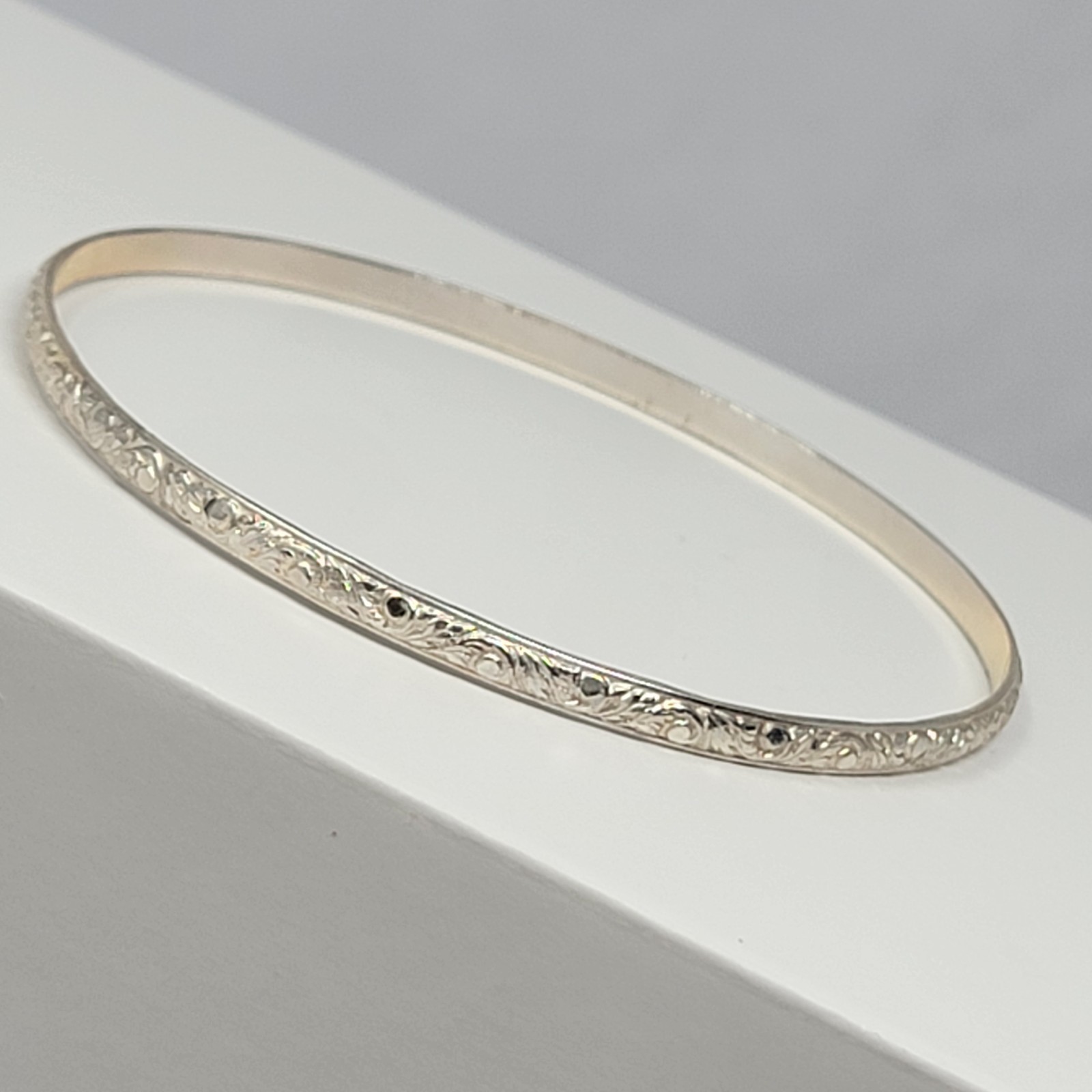 Vintage Sterling Silver 925 FANCY Bangle Bracelet Size 8.25″ 3.5mm