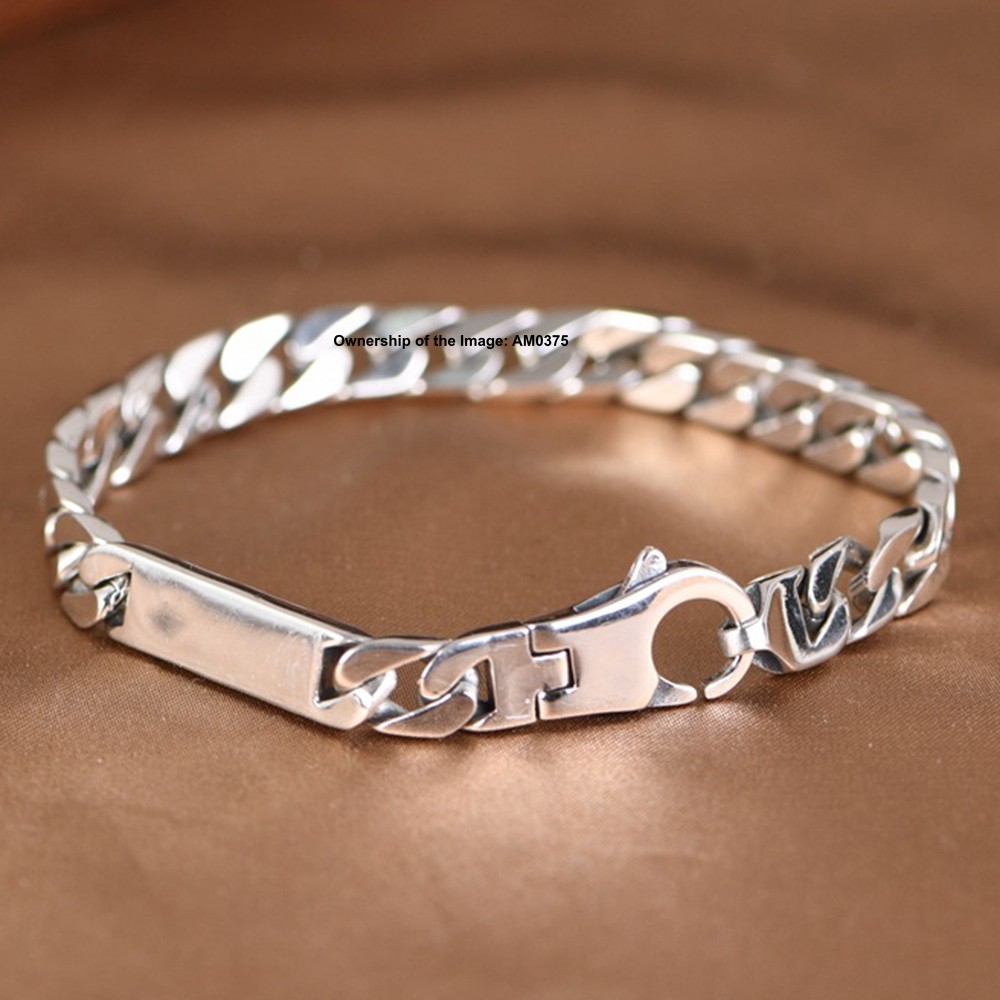 Pure 925 Sterling Silver Bracelet 7mm Flat Curb Link Bracelet 7.48-7.87inch