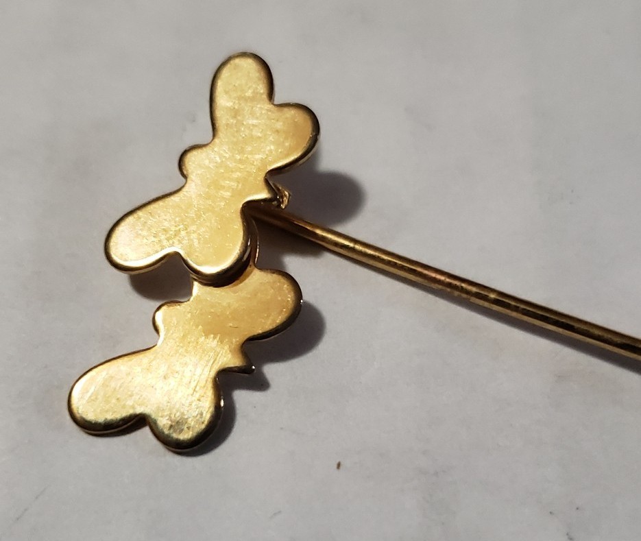 Vintage? Gold Tone Stick Pin Two Butterflies Butterfly Bees Outline Boho Cottage