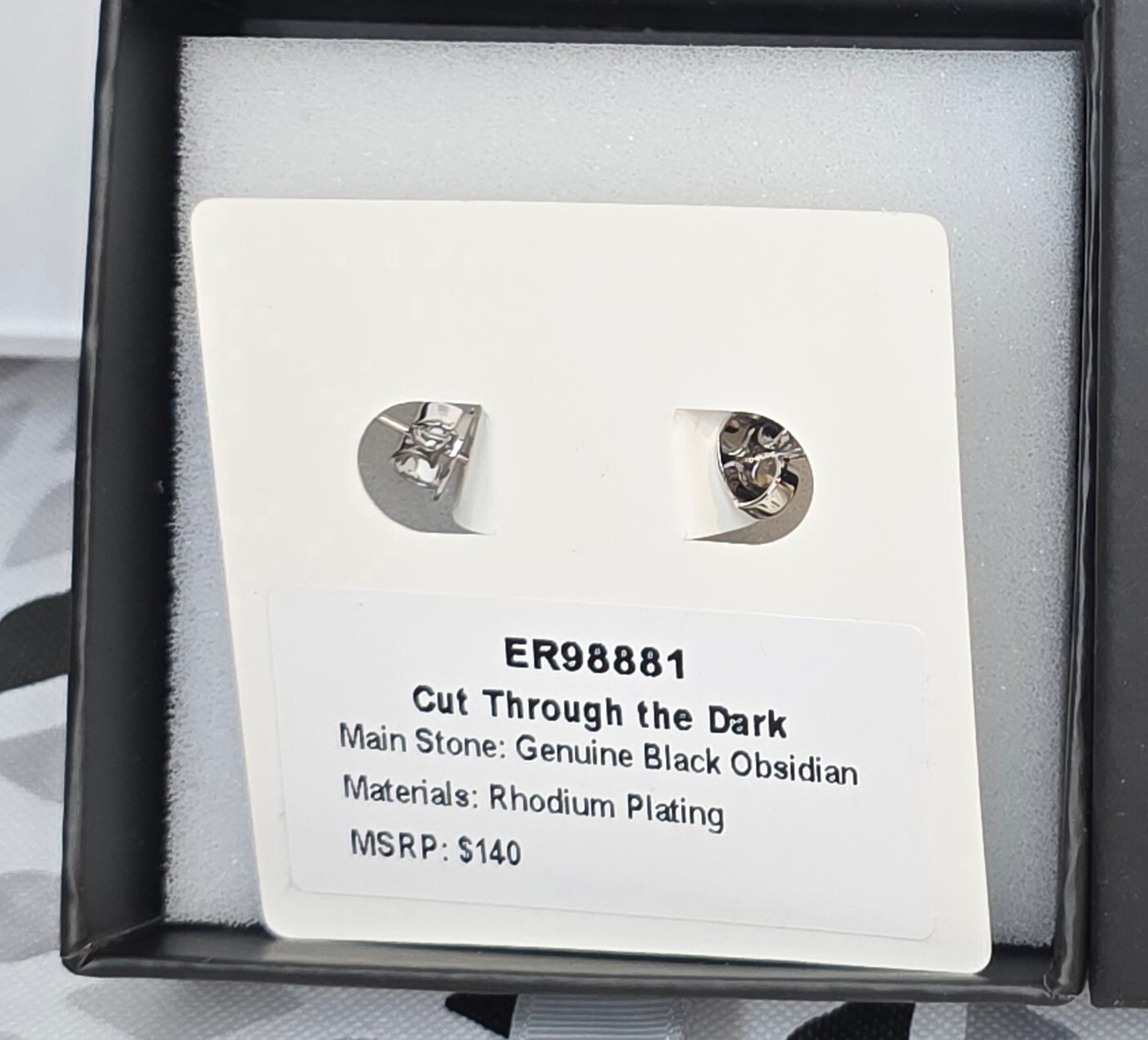 Obsidia Cut Through the Dark Rhodium Plated Hoop Earrings