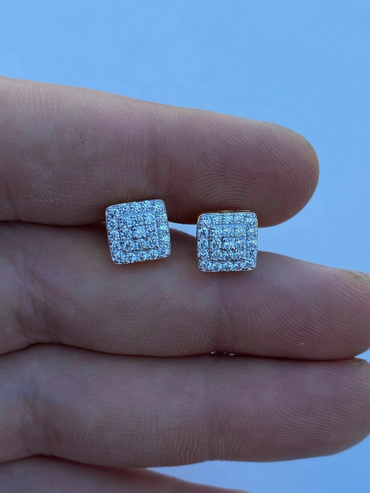 14k Gold Plated 925 Iced Real MOISSANITE Square Screwback Earrings Passes Tester