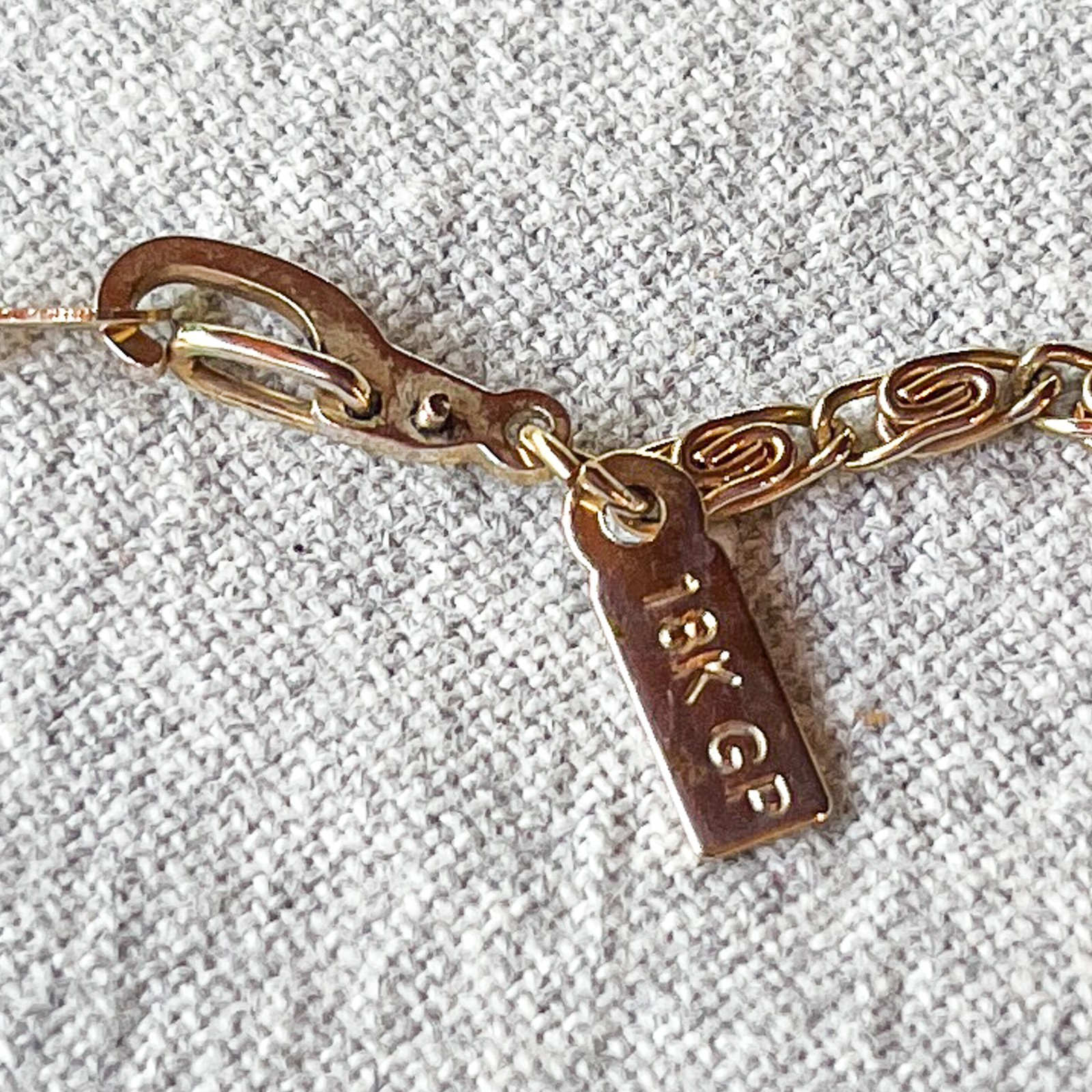 Vintage 1970s Flat Byzantine Scroll Link Chain Necklace 18K Gold Plated Unisex
