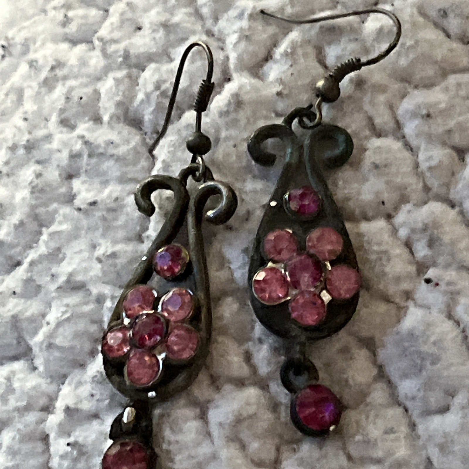Vintage Earrings Pink Floral Chandelier Shabby Chic Crystal Retro