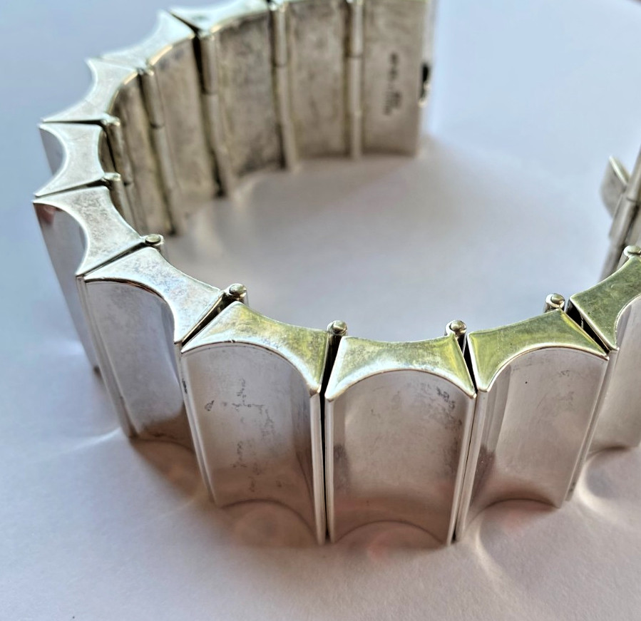 Signed Mexico 925 Heavy Sterling Silver Modern Wide Link Bracelet 173 Grams