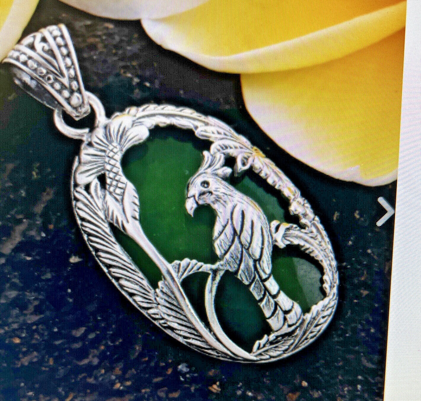 BALI LEGACY Green Jade Kokatu Pendant in 925 Sterling Silver 8 Grams 24.00 ctw