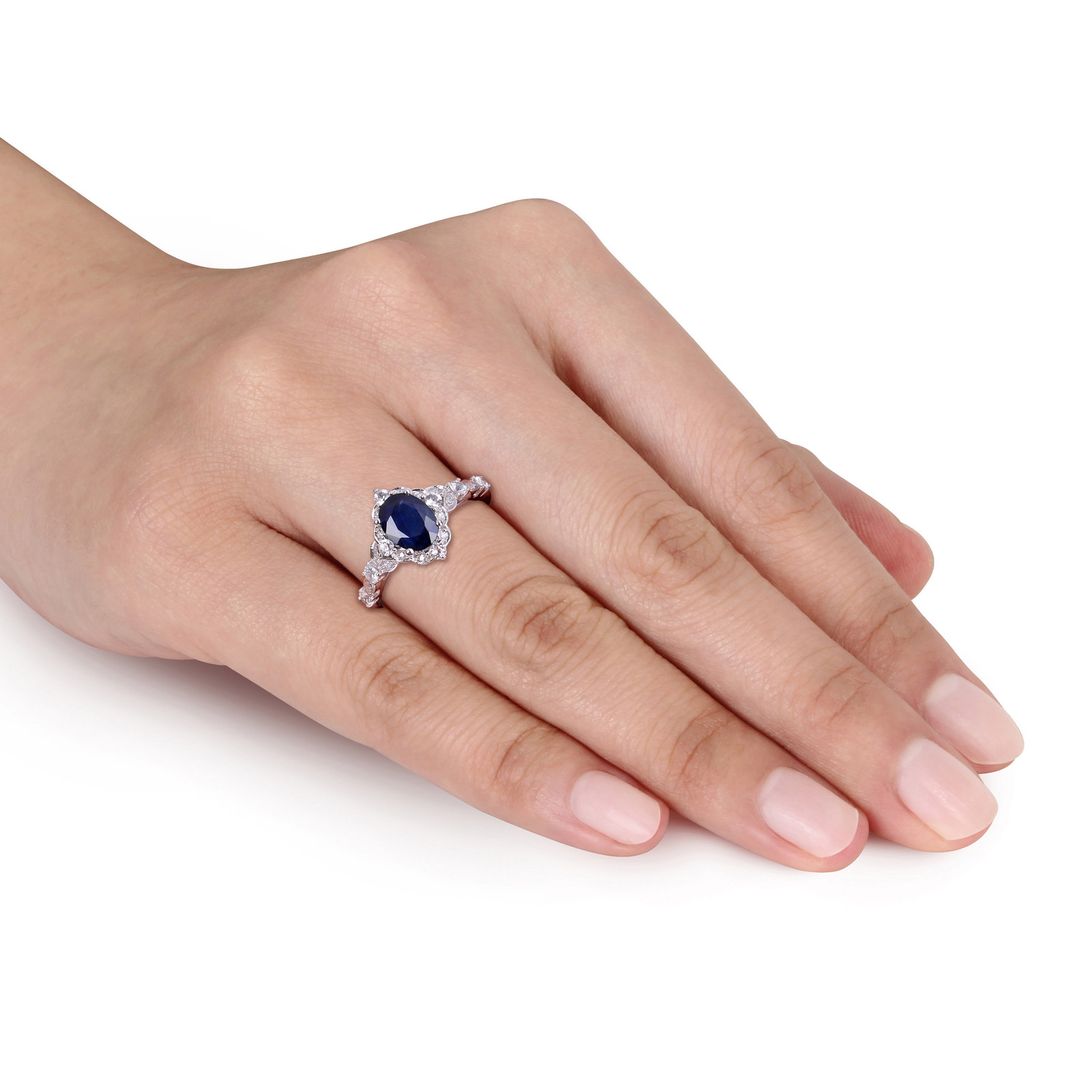 Amour 10K White Gold Diffused Sap. White Sapphire & Diamond Accent Fashion Ring