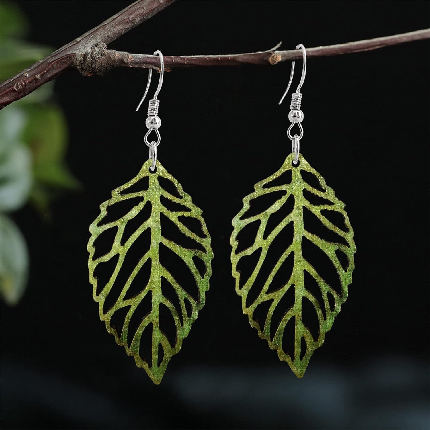 Handmade Bohemian Colorful Nature Wooden Leaf Dangle Drop Earrings Ethnic Africa