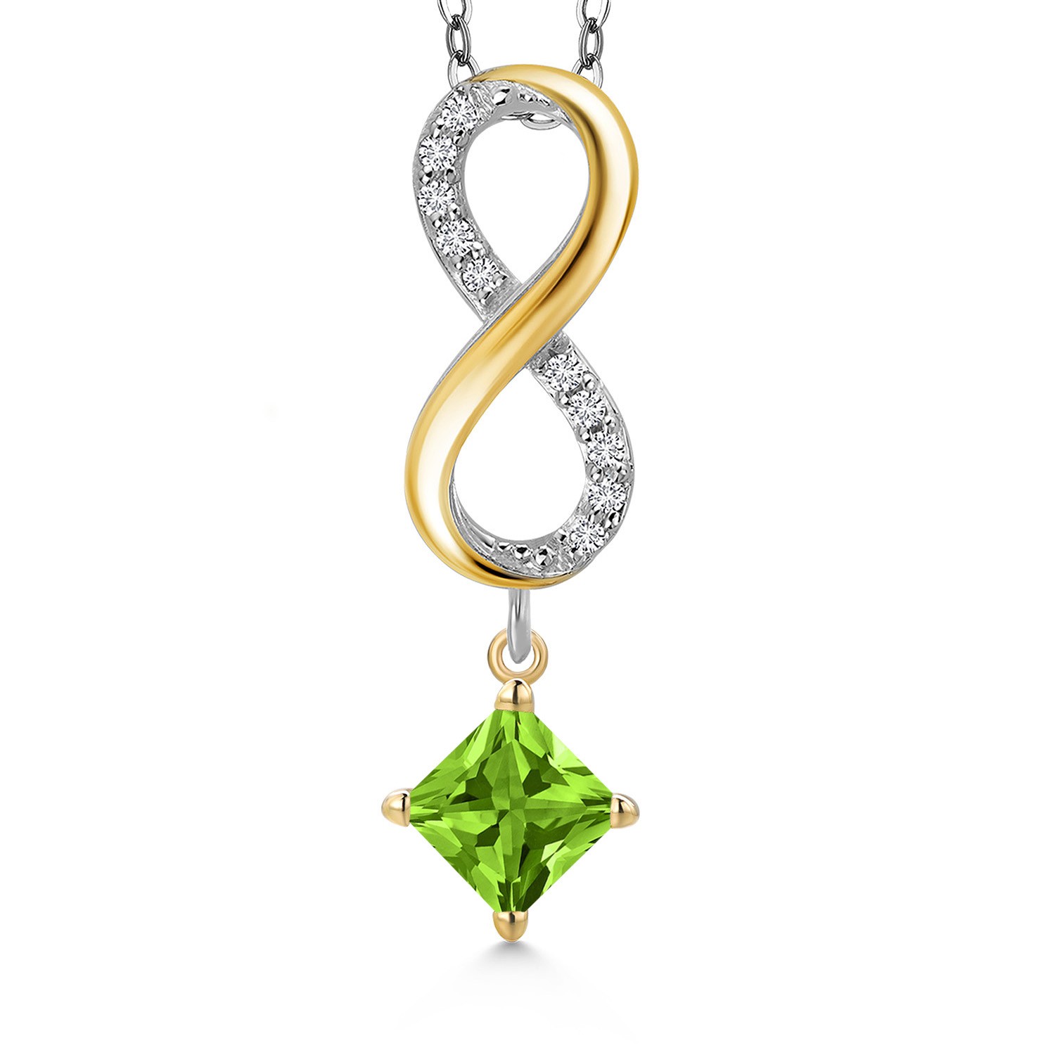 925 Silver and 10K Yellow Gold Peridot and Lab Grown Diamond Pendant Necklace