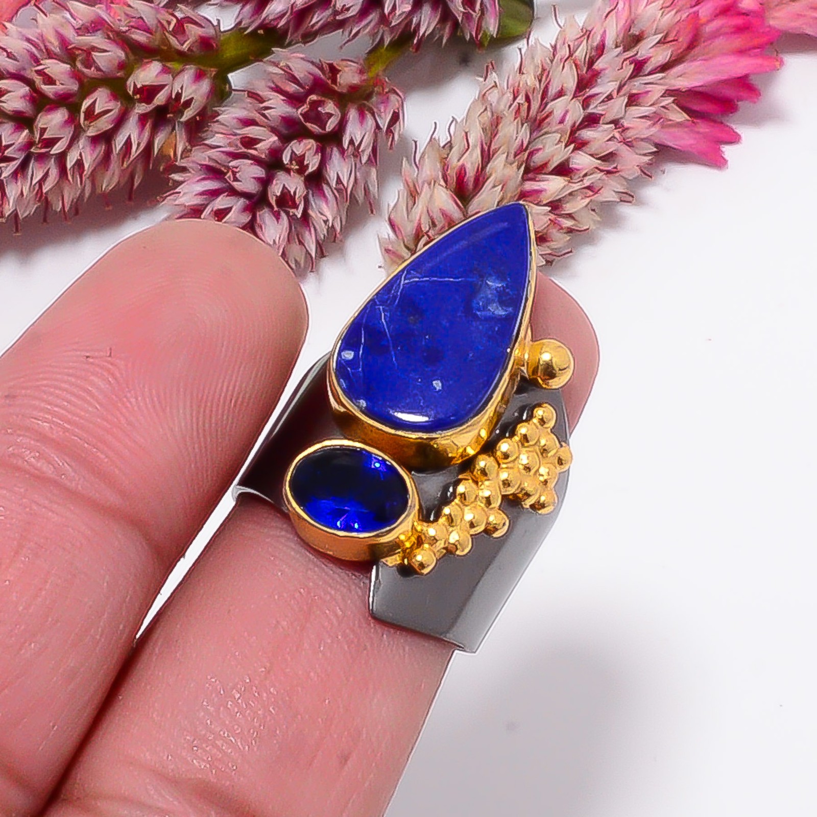 Natural Lapis Lazuli, Blue Sapphire 925 Sterling Silver Ring s.8.5 Sku44