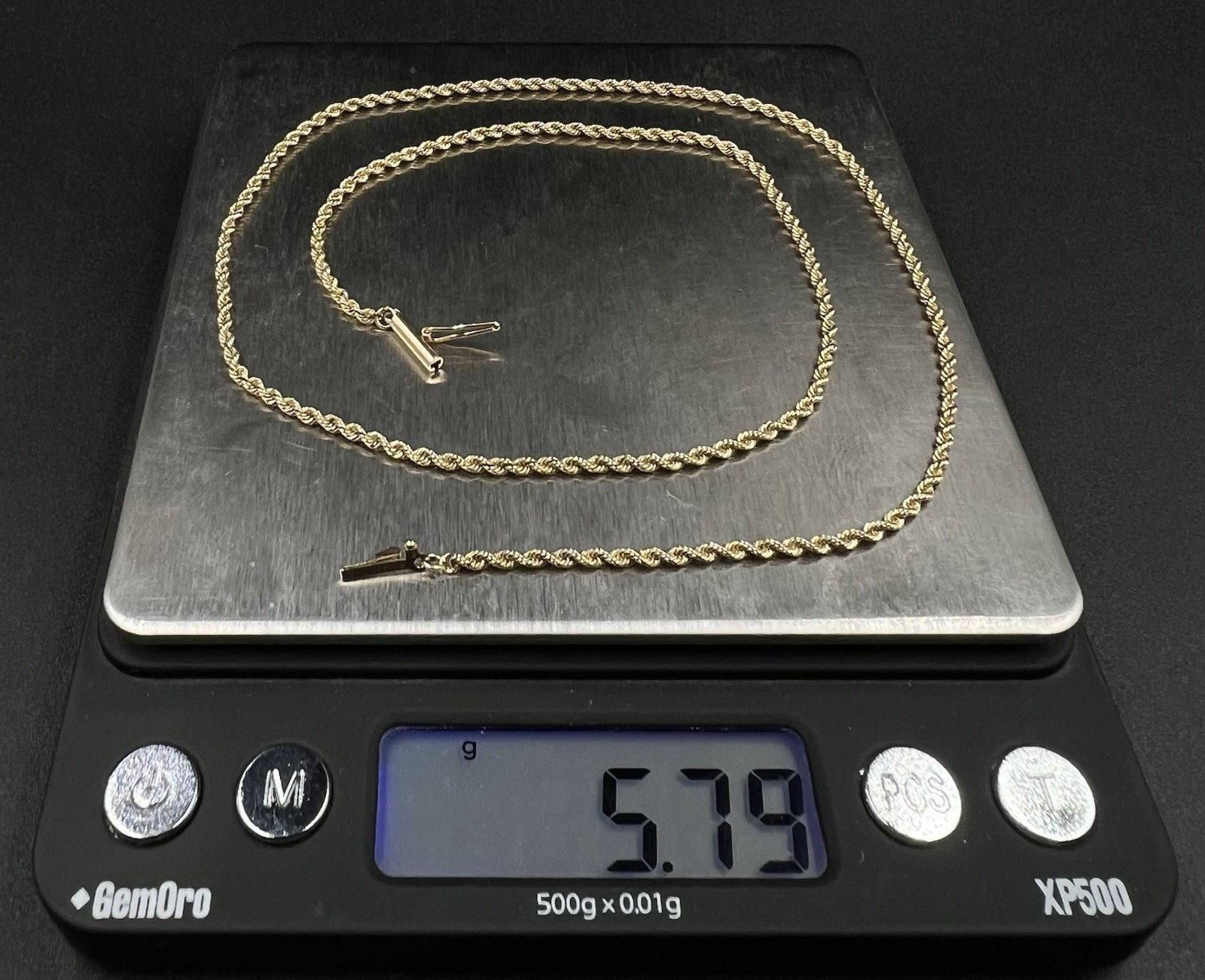 18.25” 14K Solid Yellow Gold Rope Chain | 5.78g | 1.8mm | Barrel Clasp |
