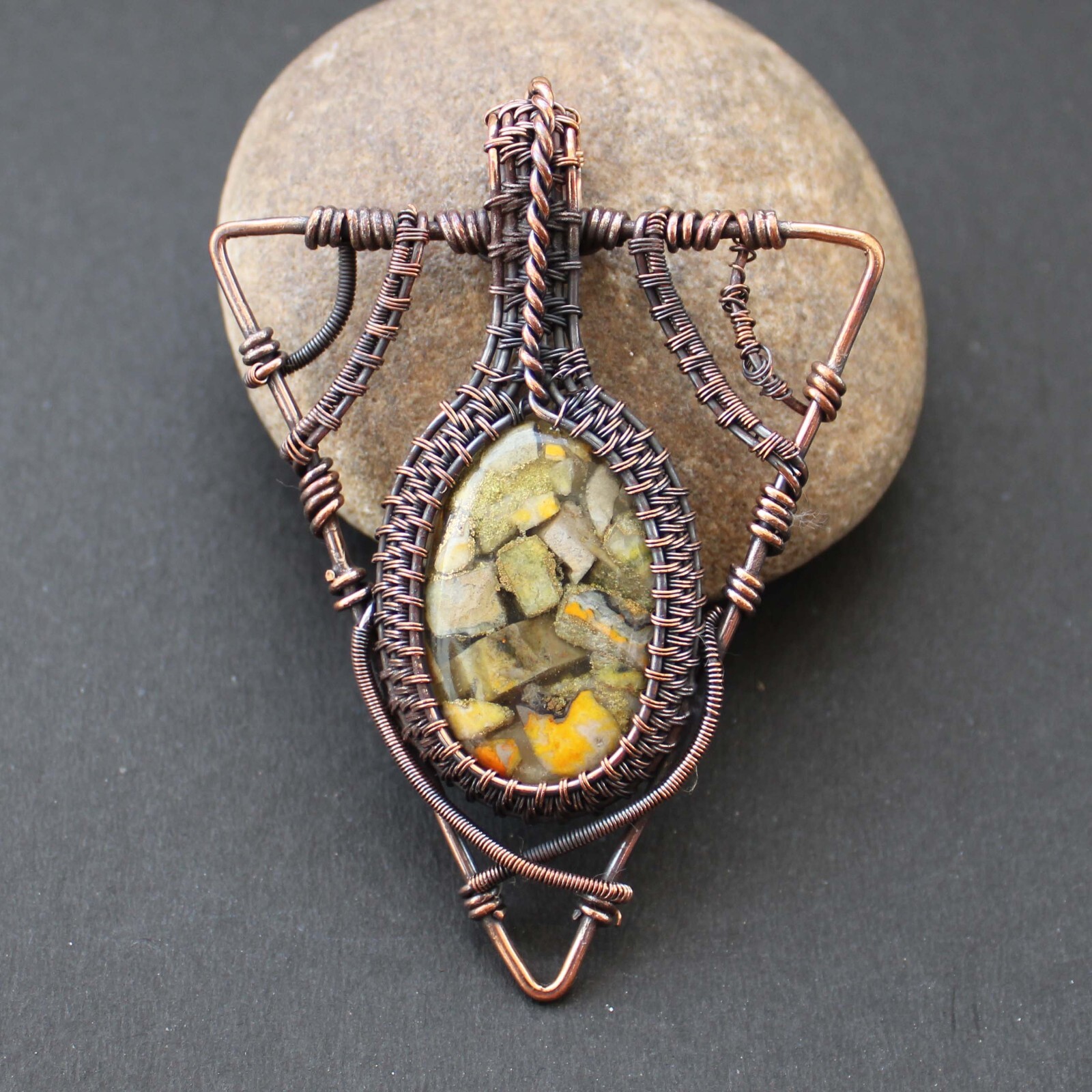 Copper Bumble Bee Jasper Pendant Copper Wire Wrapped Pendant Wire Wrap Jewelry