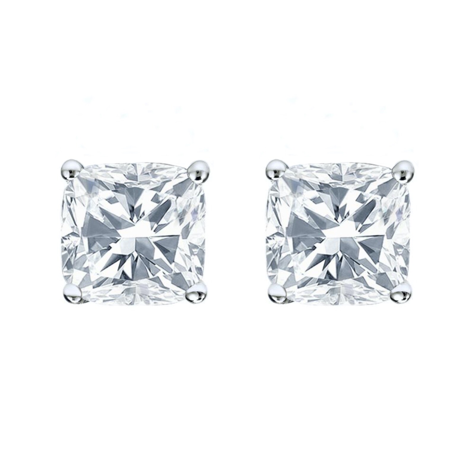 4 Ct Cushion Cut Created Diamond Earrings Studs Real 14K White Gold Basket Screw