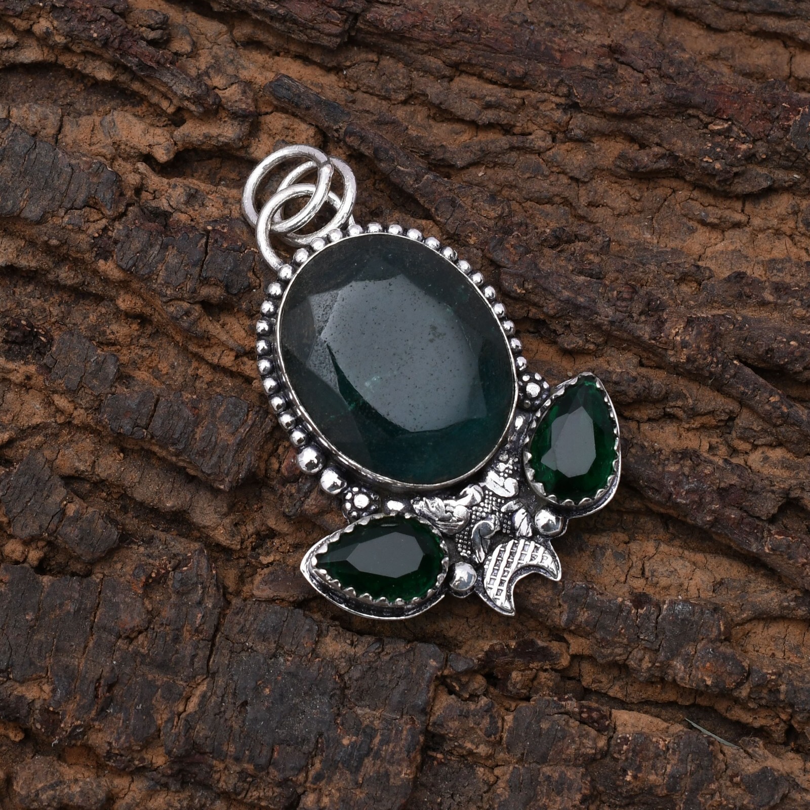 Emerald Pendant Gemstone 925 Sterling Silver Handmade Jewelry Pendant 1.97″