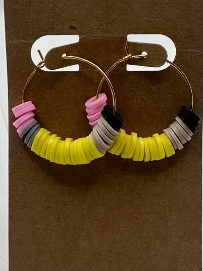 Pencil Design Polymer Clay Heishi Hoop Earrings, small hoop