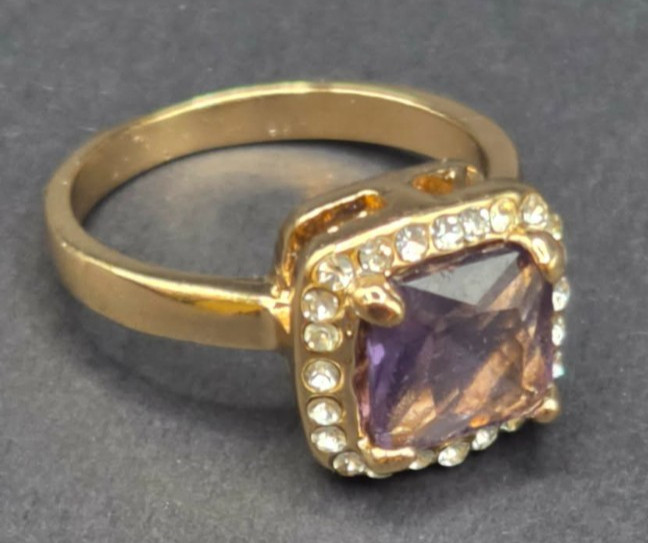 Amethyst and Gold Tone Cushion Cut Halo Cocktail Ring New