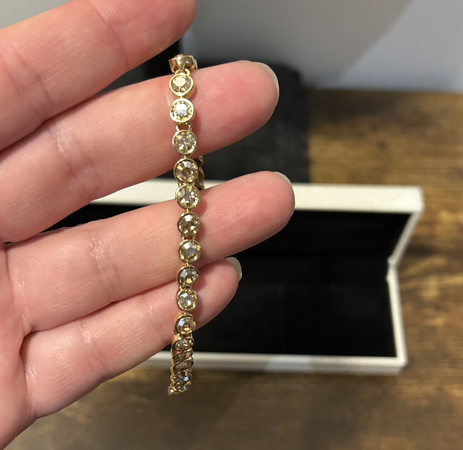 Stunning Swarovski Champagne Yellow Gold Plated Tennis Bracelet 17.5cm approx