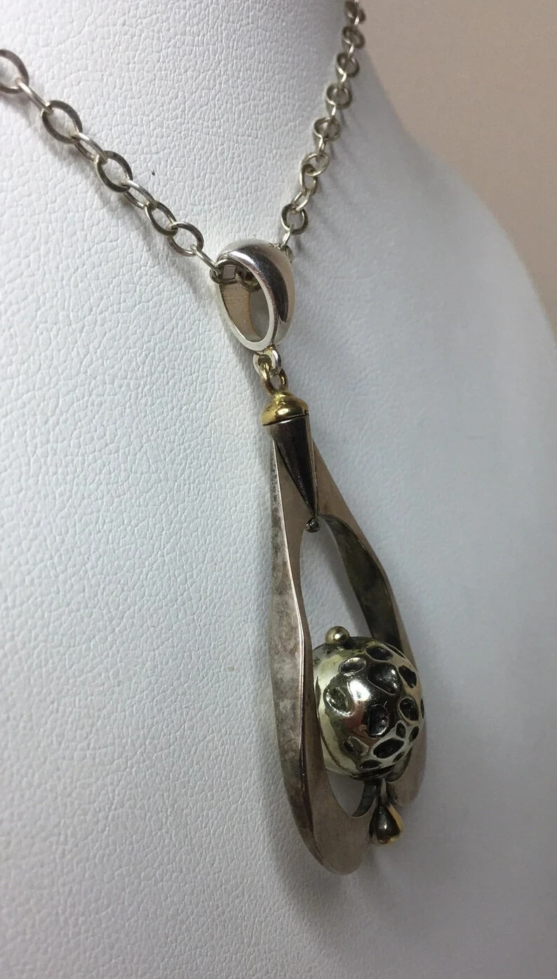 Handmade Unique, Sterling Silver, Gold filled Pendant, Free Sterl. Silver Chain