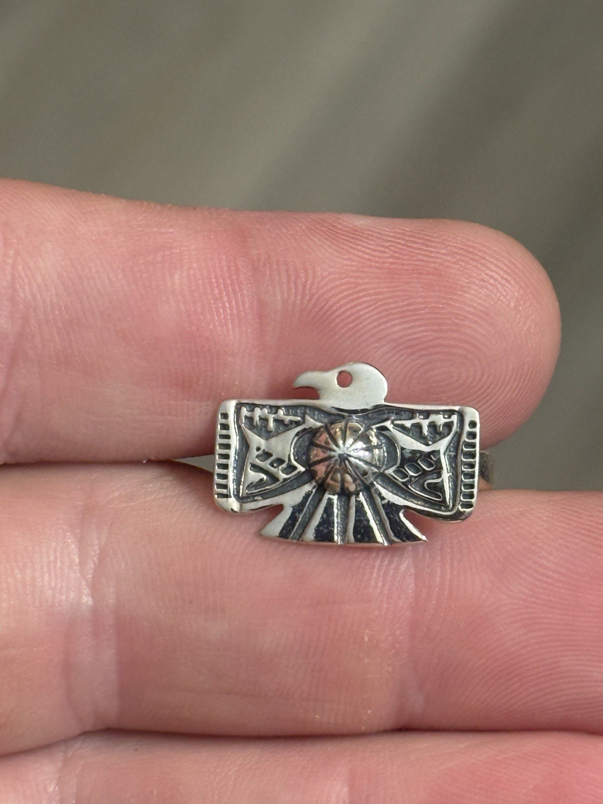 STERLING SILVER STAMPED THUNDERBIRD CONCHO SHOT BAND RING Sz 6,9,or 10 .925