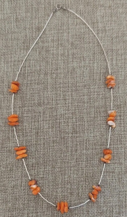 New Sterling Liquid Silver & Orange Spiny Oyster Necklace