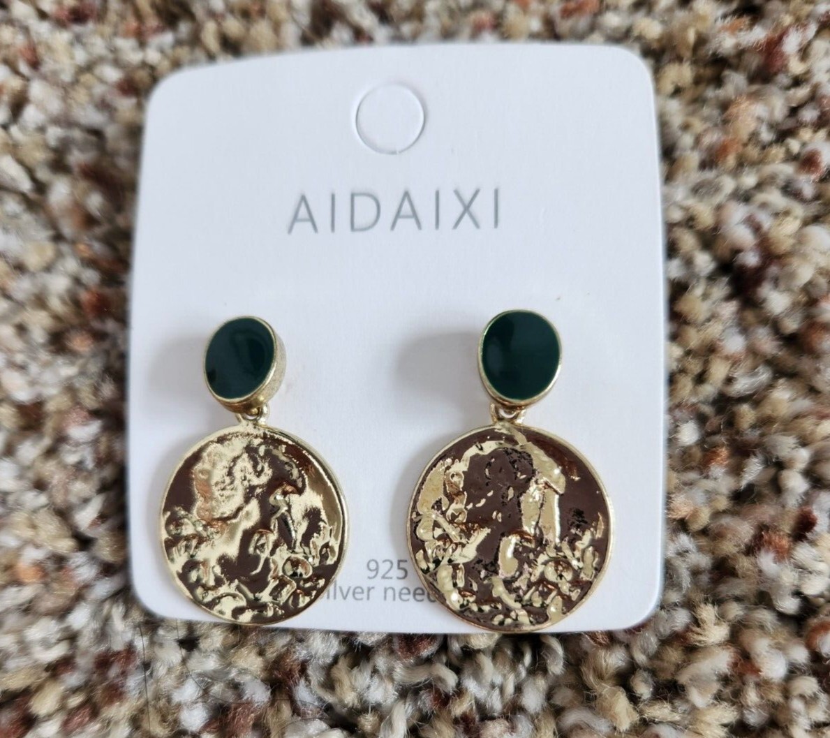Bottle Green Gold Dangle Earrings 925 Silver Needle Post Vintage Style Women New